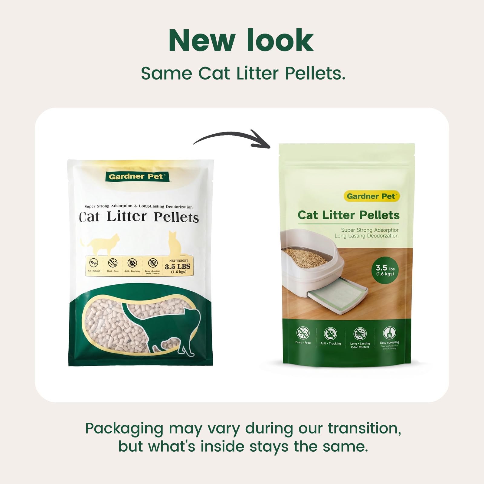 Non-clumping Gardner Pet litter pellets scooping is quick and tidy