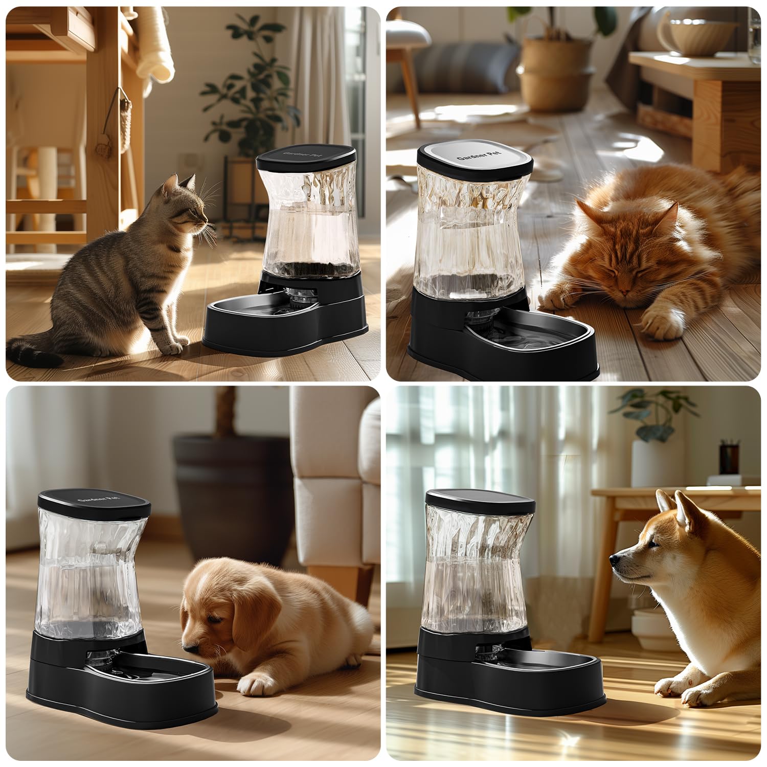 Gardner Pet non-slip base stabilizes the feeder during pets drinking.