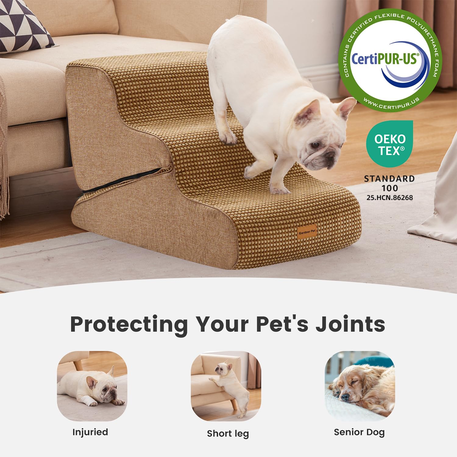 Gardner Pet anti-slip base keeps stairs secure on smooth floors.