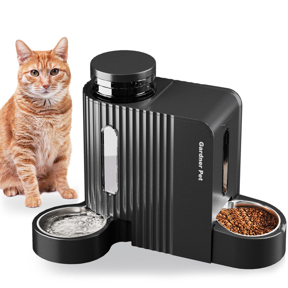 Gardner Pet two-in-one gravity feeder and water dispenser keeps meals accessible for pets.