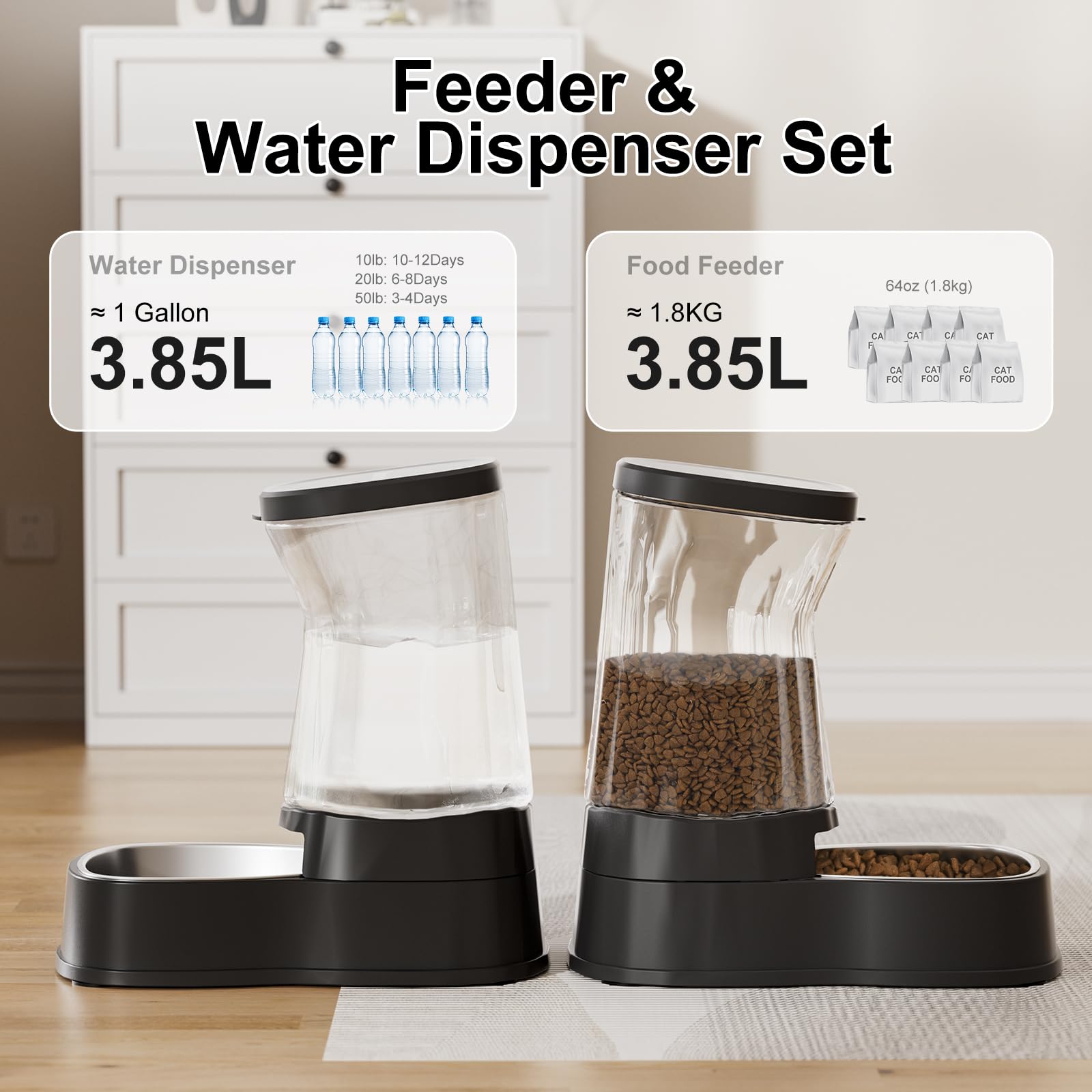 Gardner Pet water dispenser tank with 3.85L capacity ensures continuous hydration.