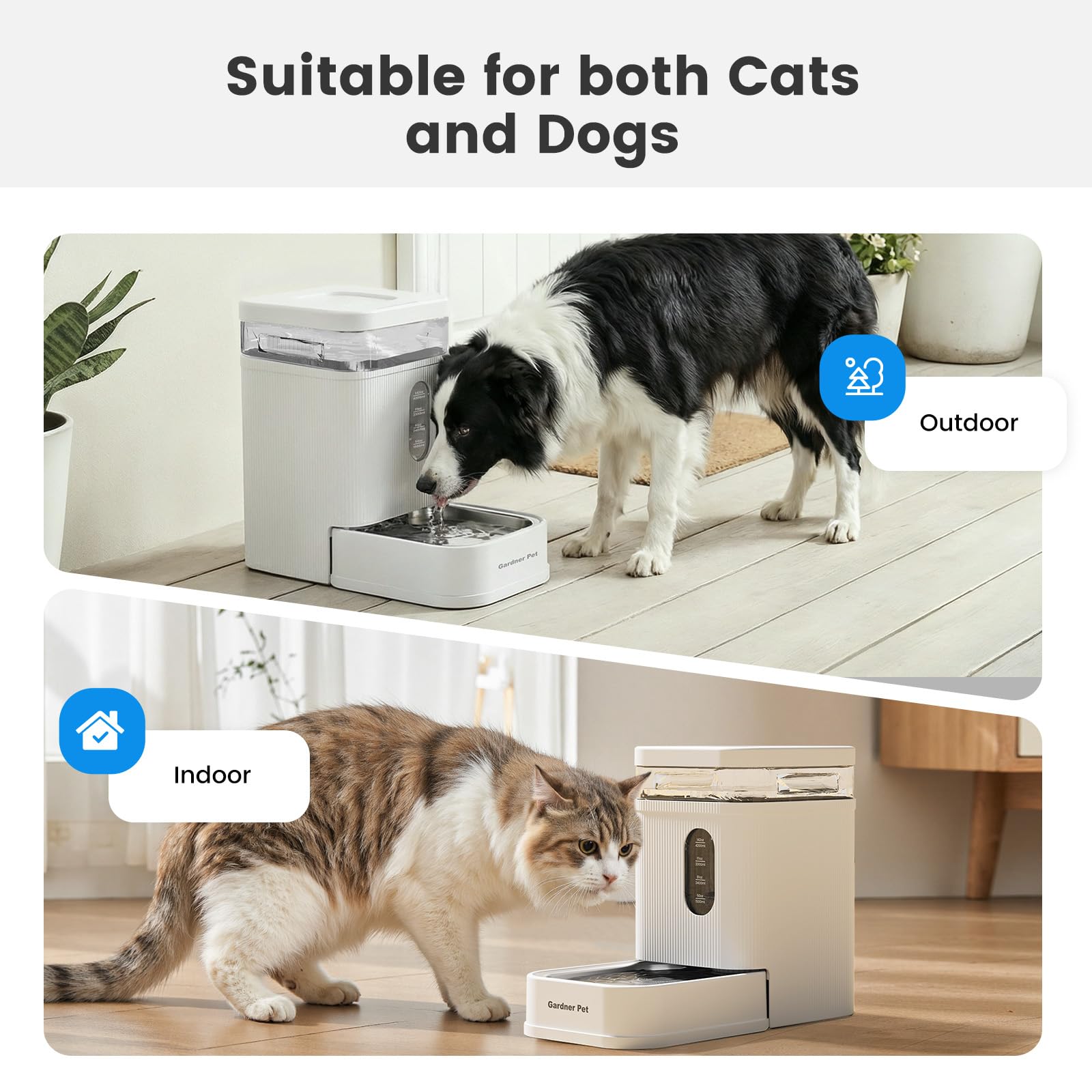 Gardner Pet water-level-window helps monitor hydration at a glance.
