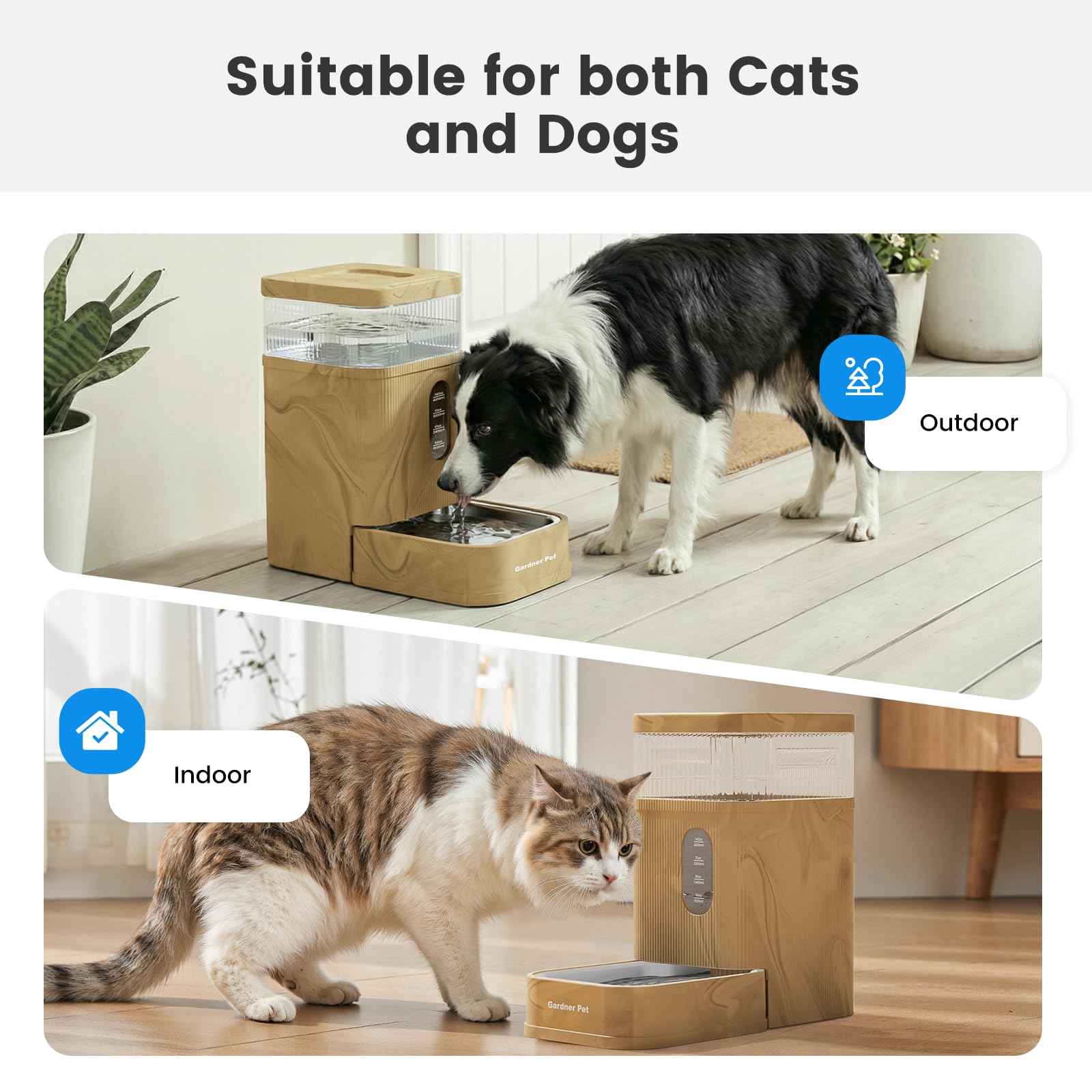 Gardner Pet water level window lets you monitor refills at a glance