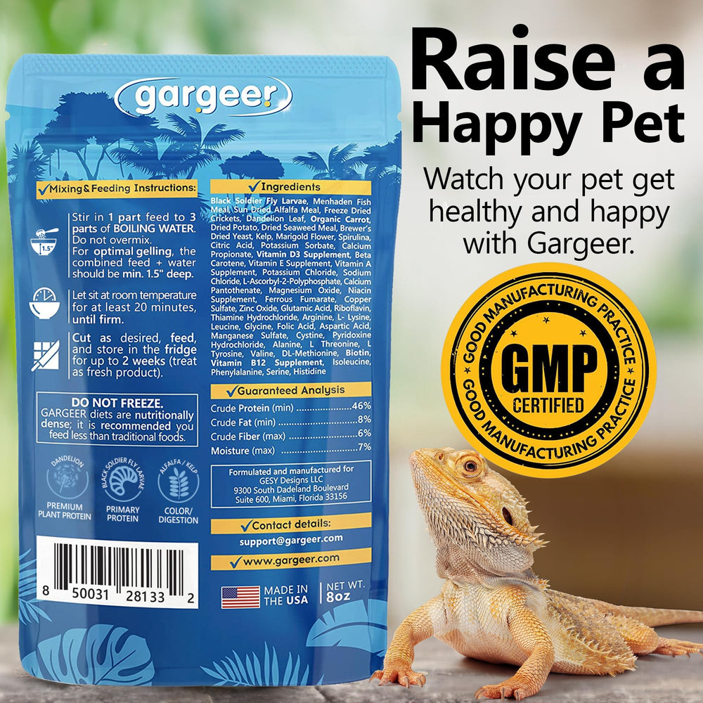 Gargeer Bearded Dragon Food ingredients close-up showing premium formula