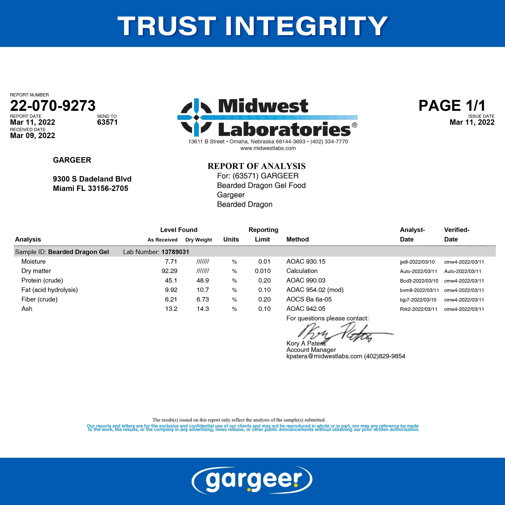 Gargeer nutrition facts label helps compare this complete gel diet.