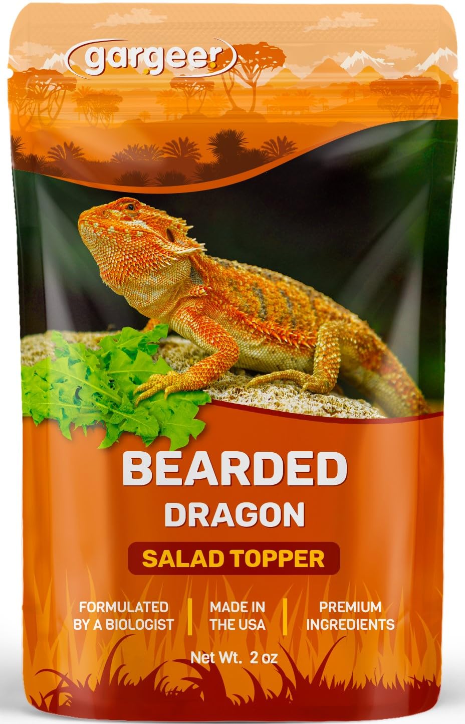 Gargeer Bearded Dragon Topper jar highlights premium nutrition for a healthier appetite.