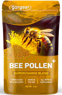 Gargeer Bee Pollen 4oz bottle ready for reptile supplementation.