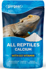 Gargeer calcium powder bottle with D3 for reptile health and easy dosing.