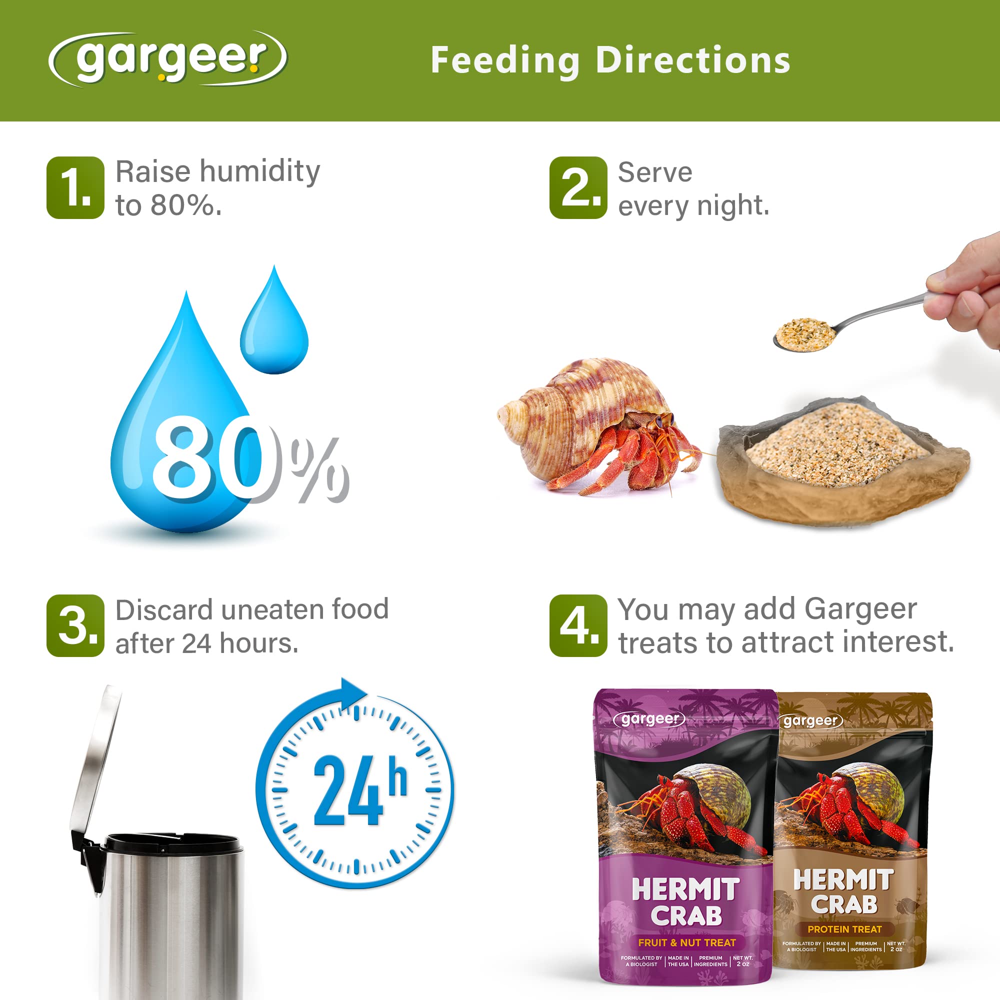 Gargeer Hermit Crab Complete Diet bag highlighting premium non-GMO grains