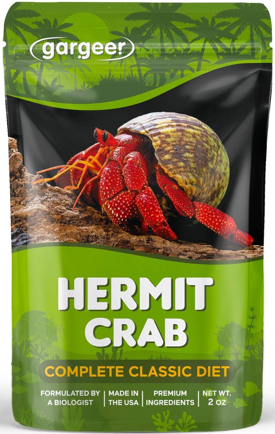 Gargeer Hermit Crab Complete Diet packaging displaying premium ingredients for balanced feeding