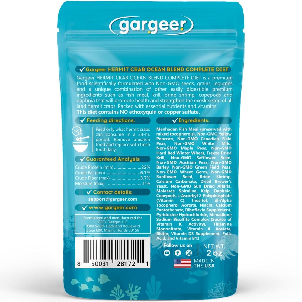 Gargeer hermit crab diet bowl with Ocean Blend for balanced nutrition