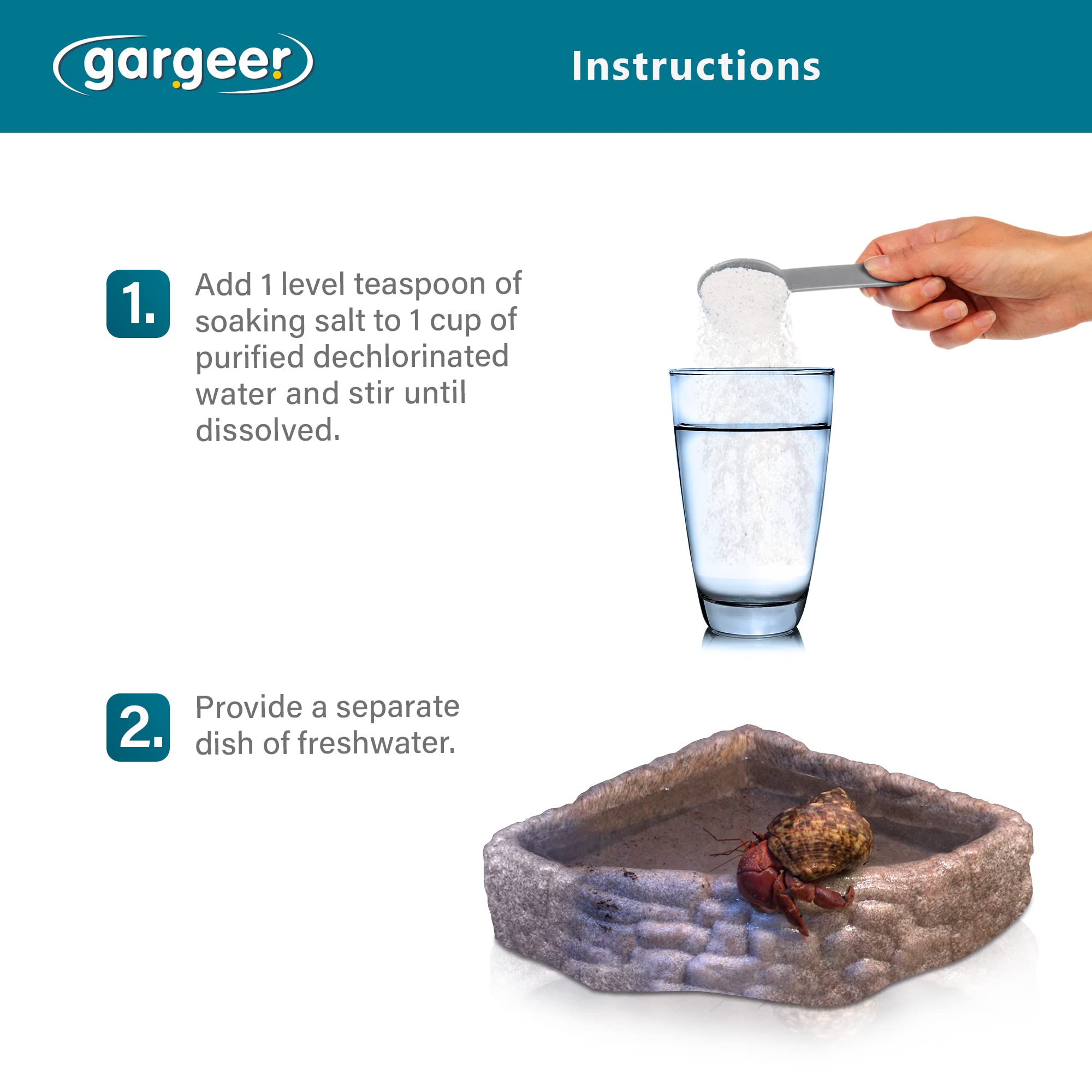 Hermit crabs enjoy Gargeer minerals during soaking sessions.