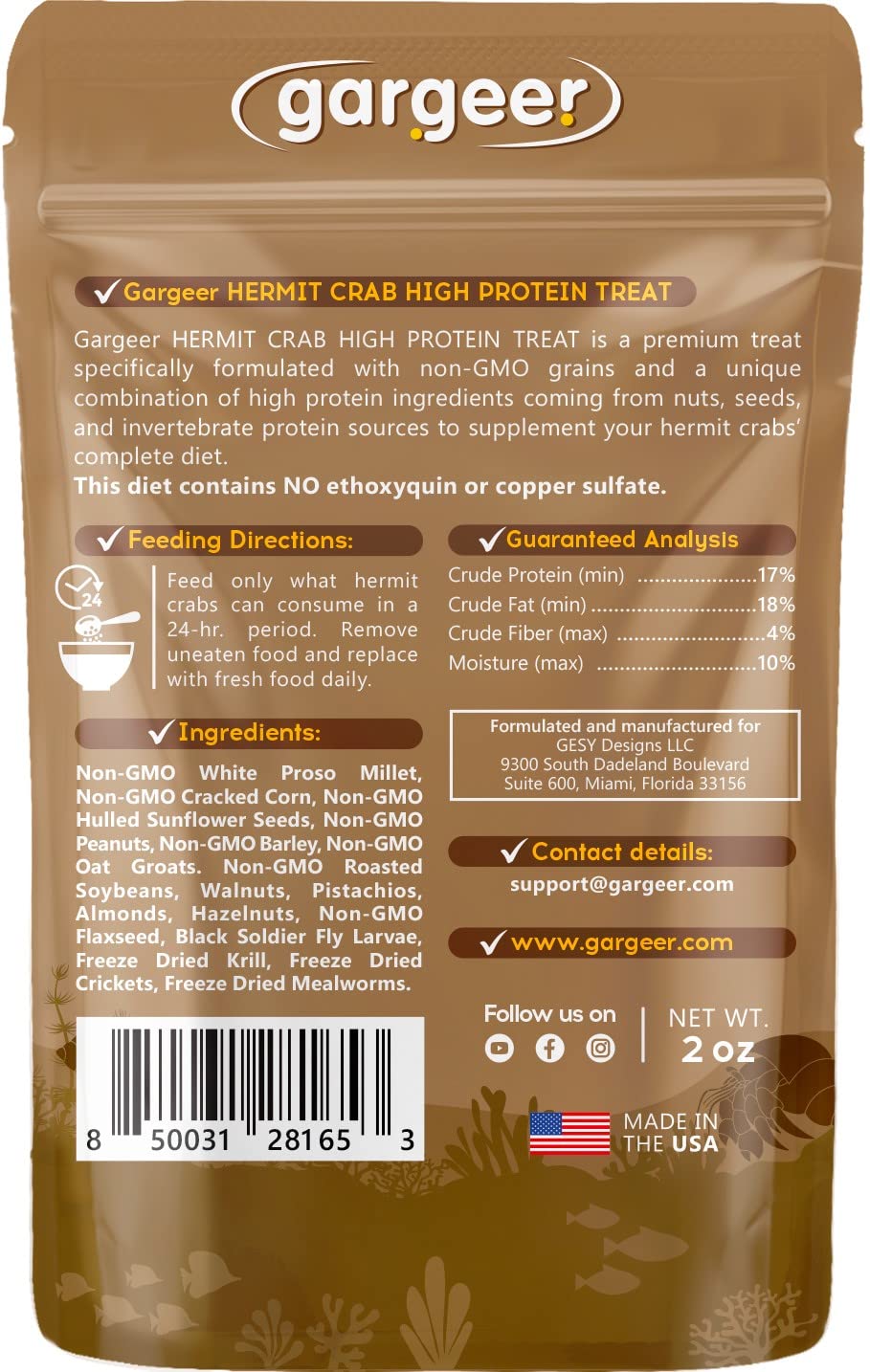 Gargeer Hermit Crab Protein Treat granules offer easy, digestible nutrition for crabs
