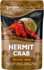 Gargeer Hermit Crab Protein Treat label highlights premium ingredients for growth
