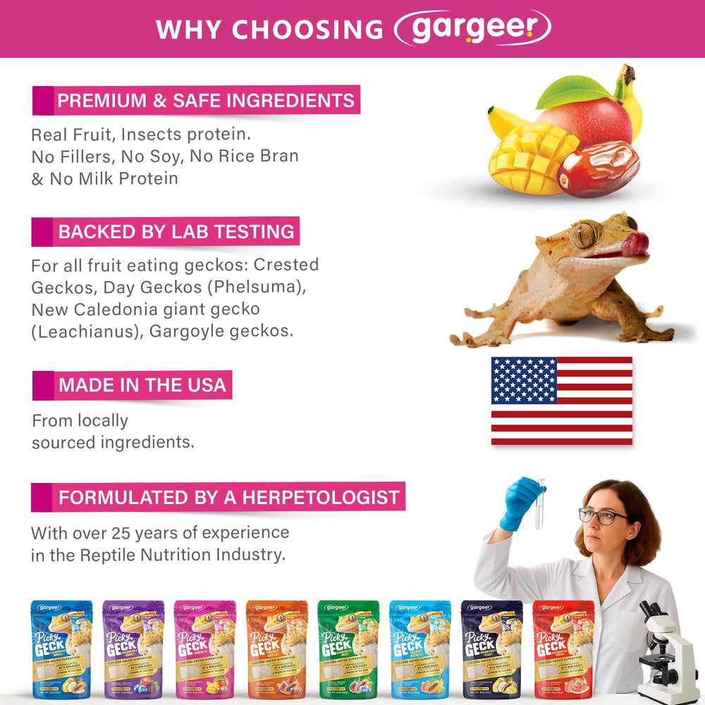 Gargeer Picky Geck Growth fruit base delivering natural energy and palatable feeding.