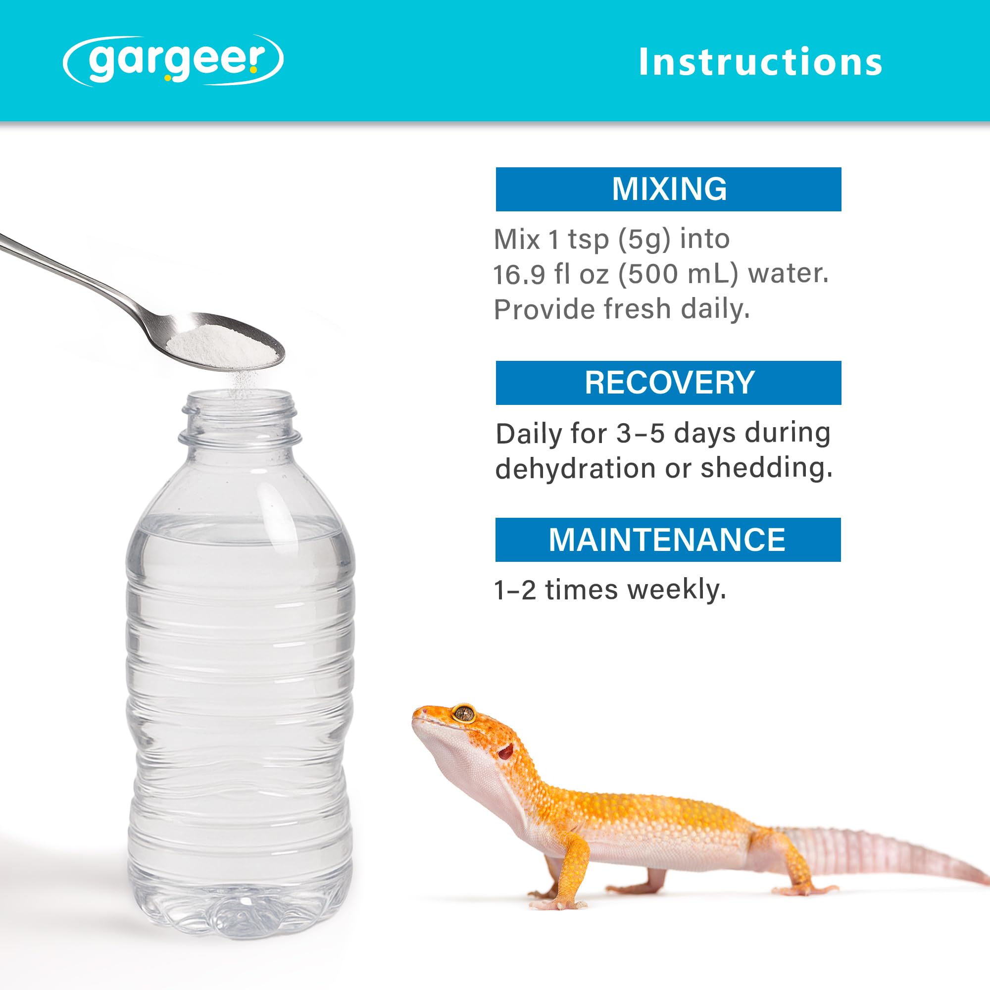 Gargeer ReptiLyte ready-to-use mix poured into a glass.