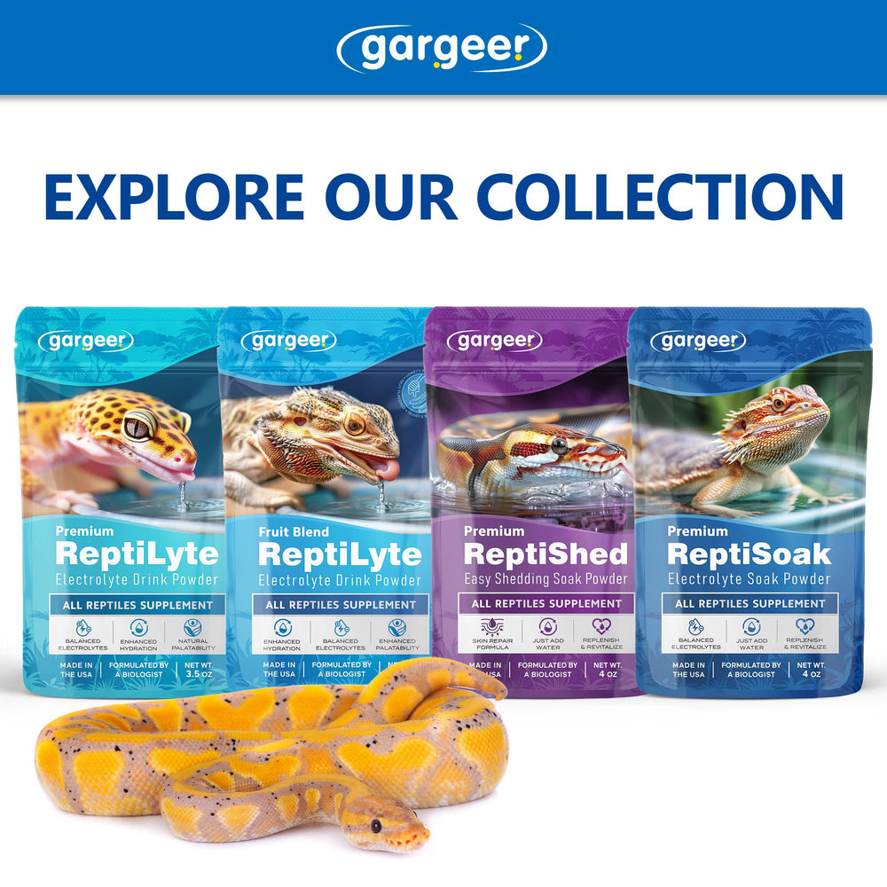 Gargeer ReptiSoak USA-made label emphasizes quality reptile wellness.