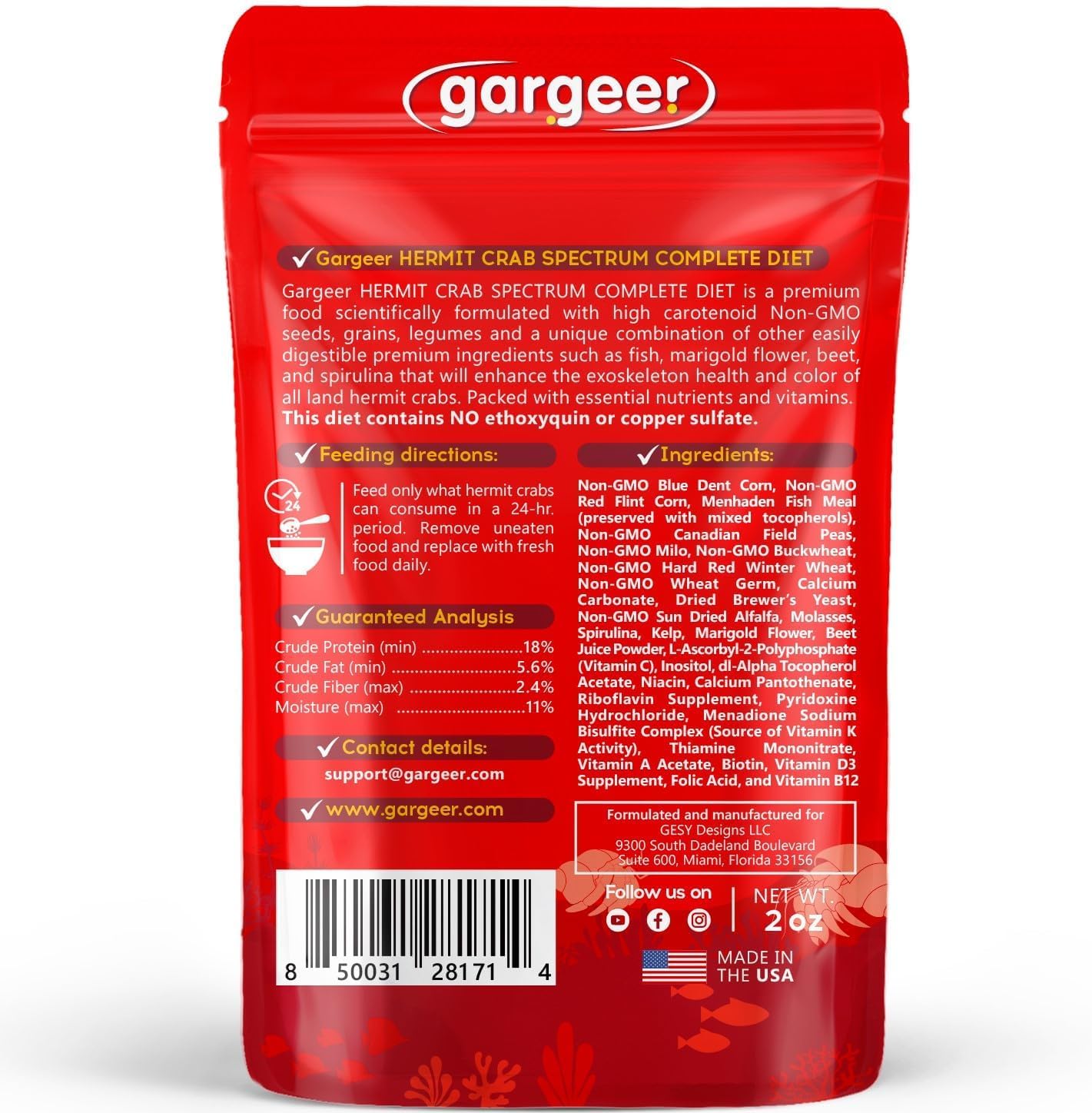 Gargeer Spectrum ingredients sources highlight non-GMO grains.