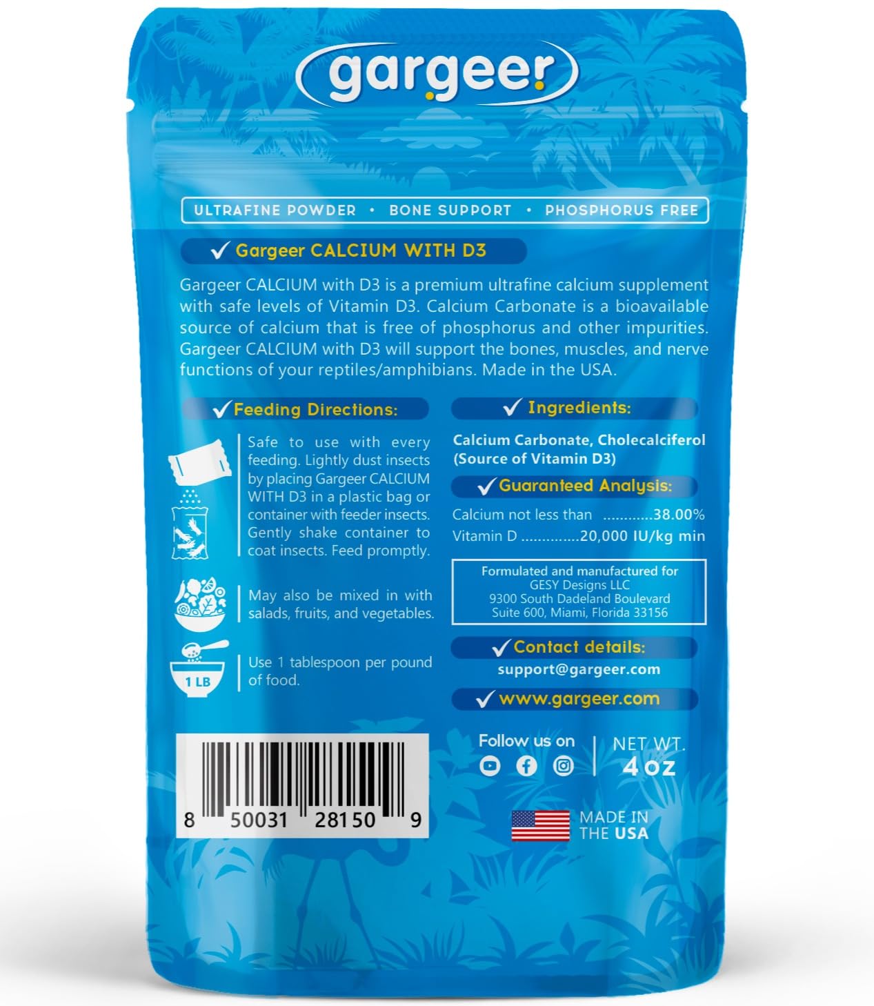 Gargeer ultrafine calcium dust texture ideal for even coating on insects.