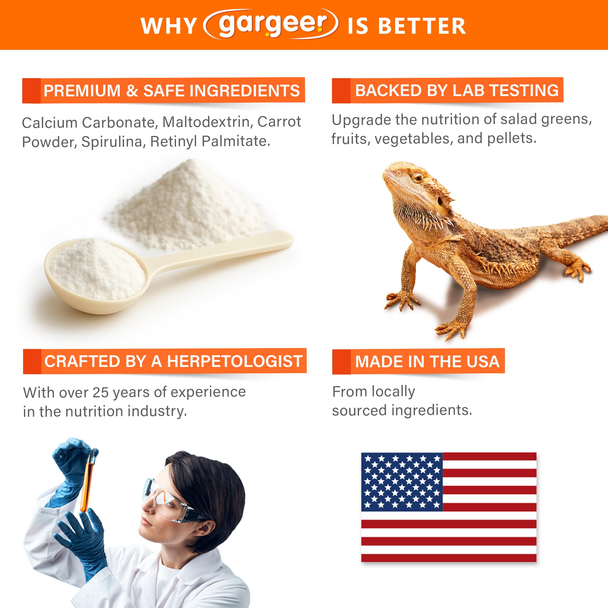 Gargeer Vitamin A Plus carrot powder swirl in the mix supports skin health.