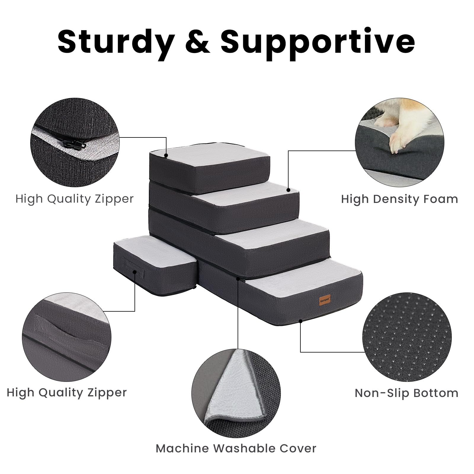Garnpet 4-Step adjustable dog stairs machine-washable cover closeup for easy care.