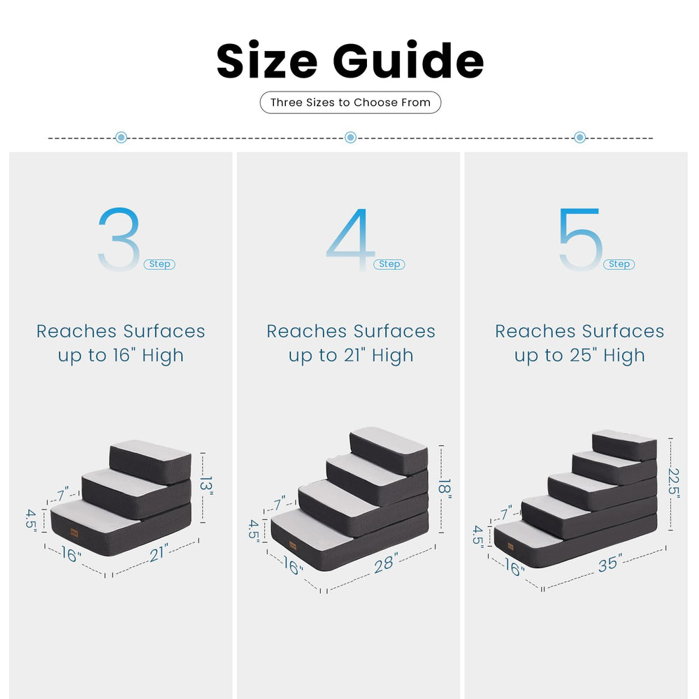 Garnpet 4-Step adjustable dog stairs with a pet on bed shows easy climbs.
