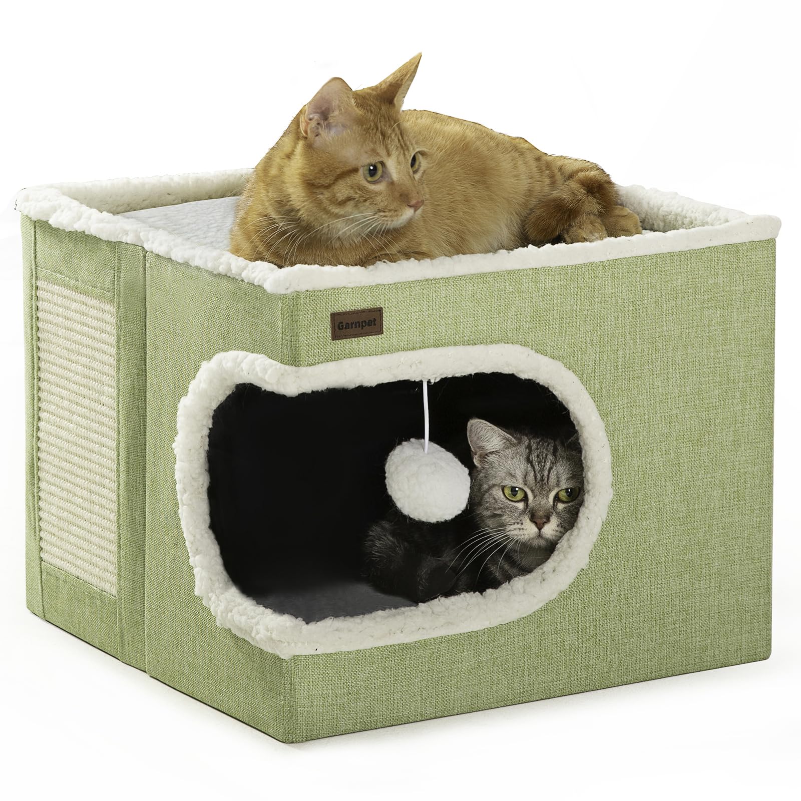 Garnpet cat bed cube house green with cozy cave design for indoor cats.