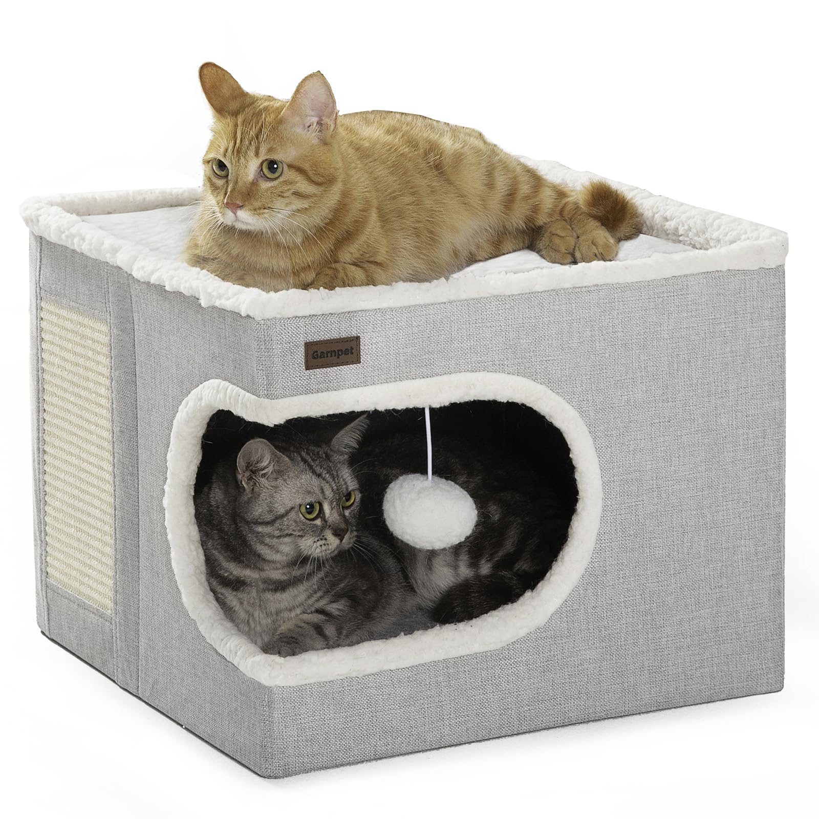 Garnpet cube house cat bed provides a secure hideaway for indoor cats.