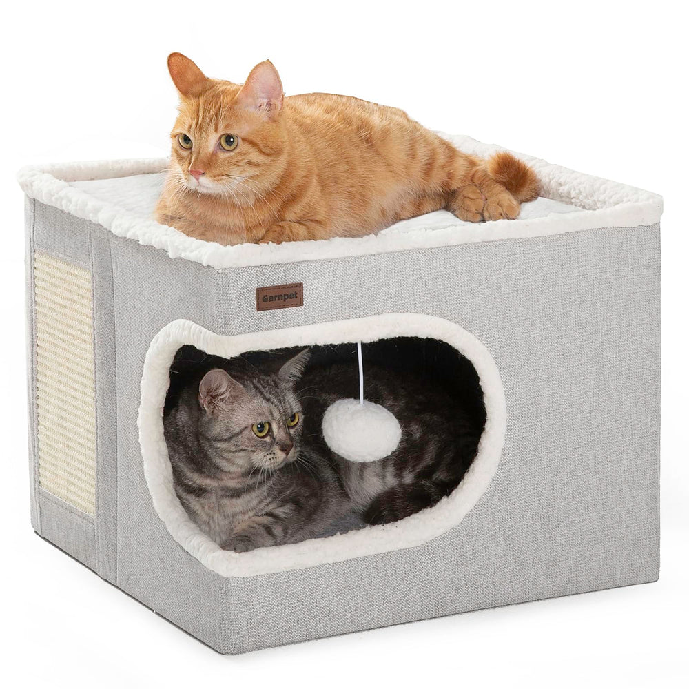 Garnpet cube house cat bed provides a secure hideaway for indoor cats.