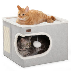 Garnpet cube house cat bed provides a secure hideaway for indoor cats.