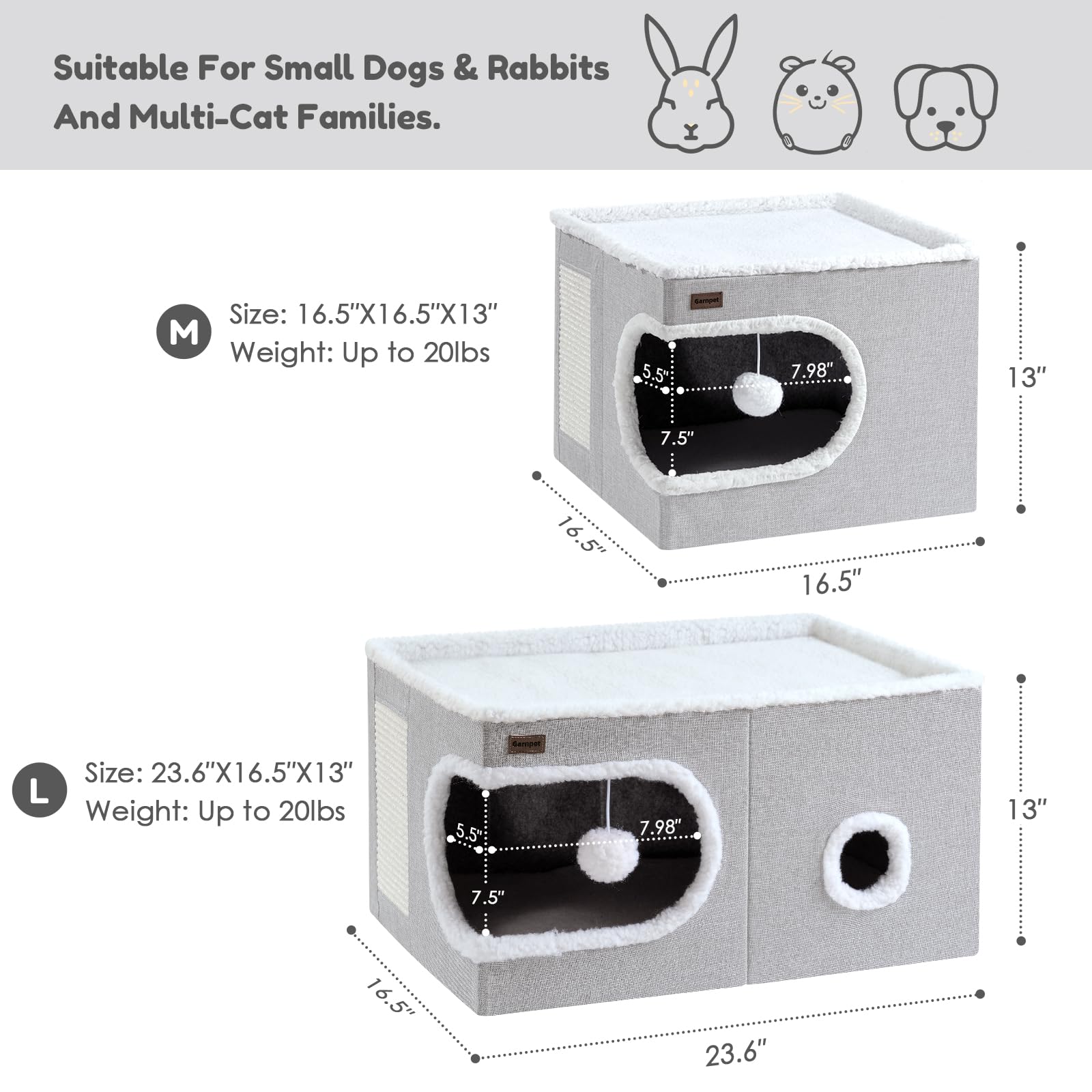 Garnpet cat bed with hanging plush ball for interactive play.