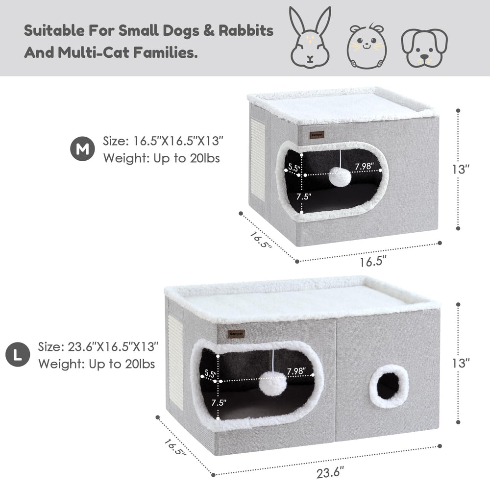 Garnpet cat bed with hanging plush ball for interactive play.