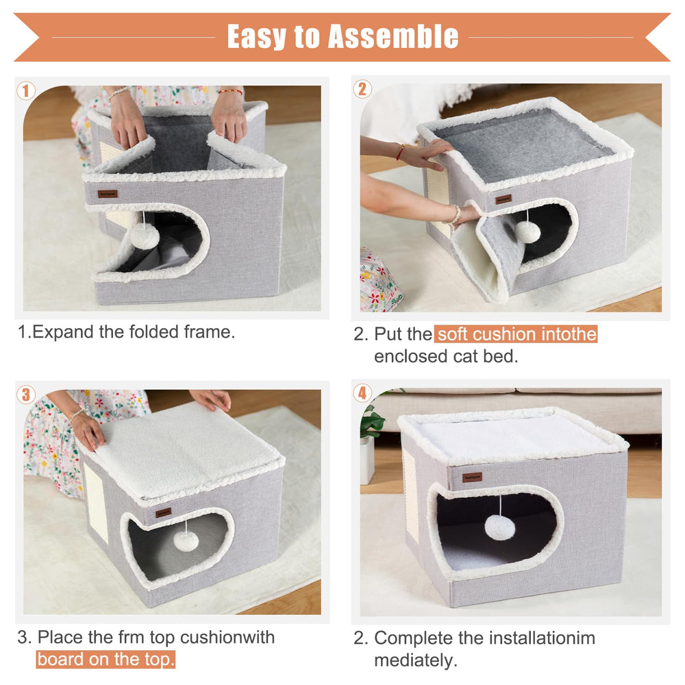 Garnpet cat bed with scratch board encourages healthy scratching.