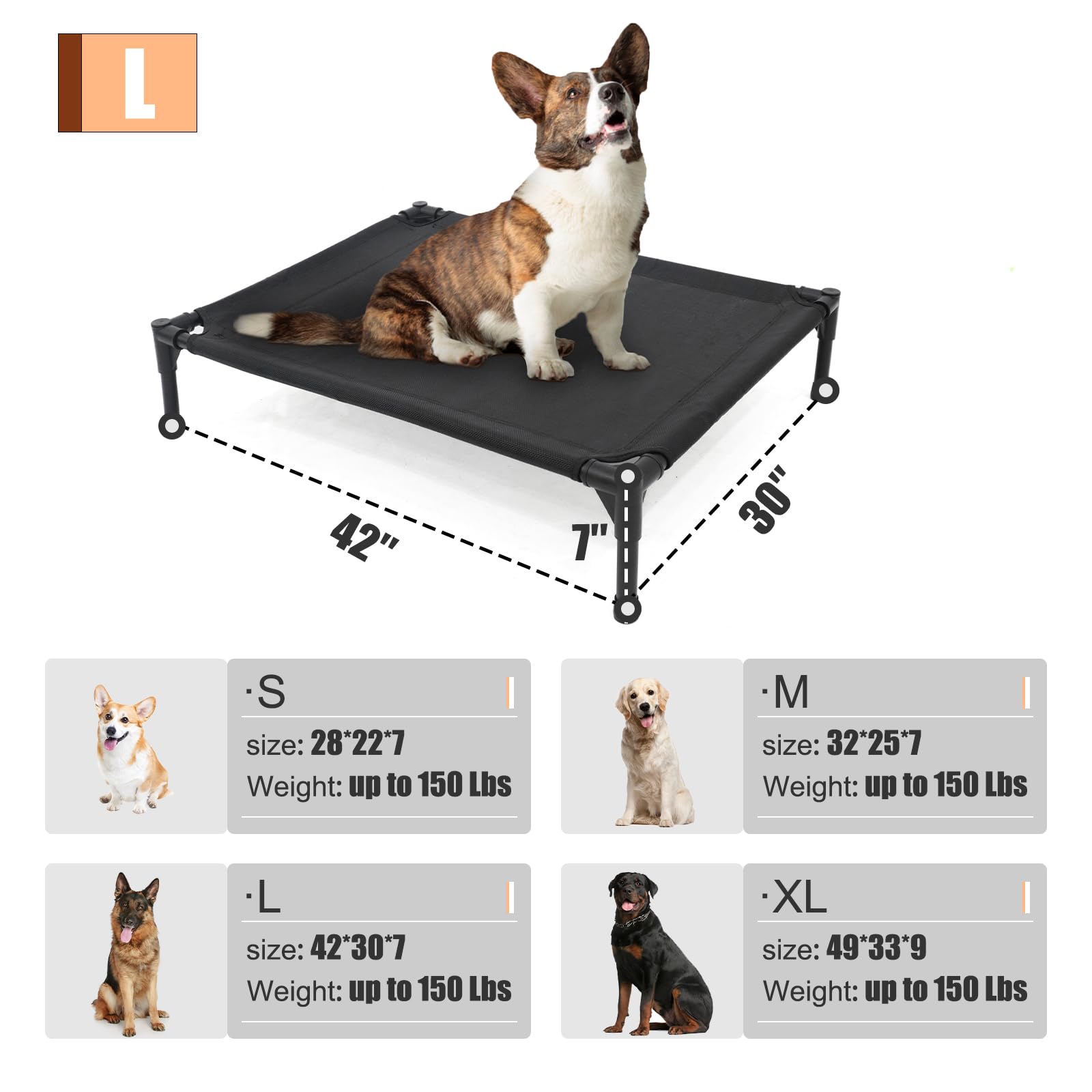 Garnpet dark grey elevated bed suits indoor and outdoor spaces
