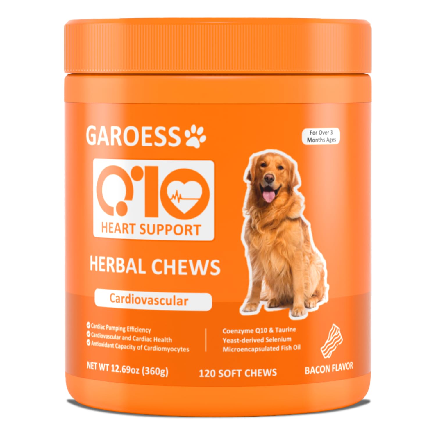 GAROESS CoQ10 Heart Chew packaging with bacon flavor supports heart health