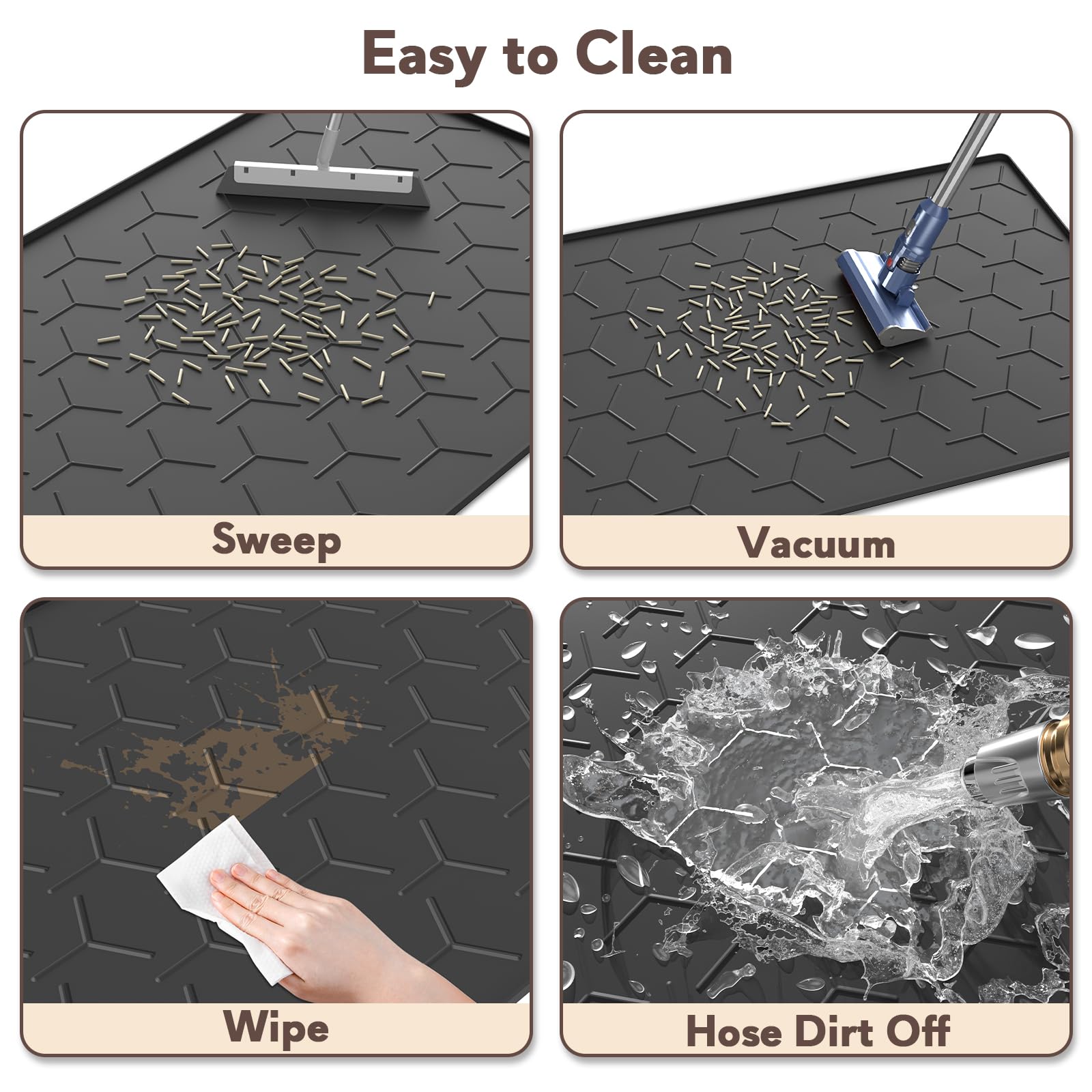Garoopion easy-clean cat litter mat being vacuumed or rinsed