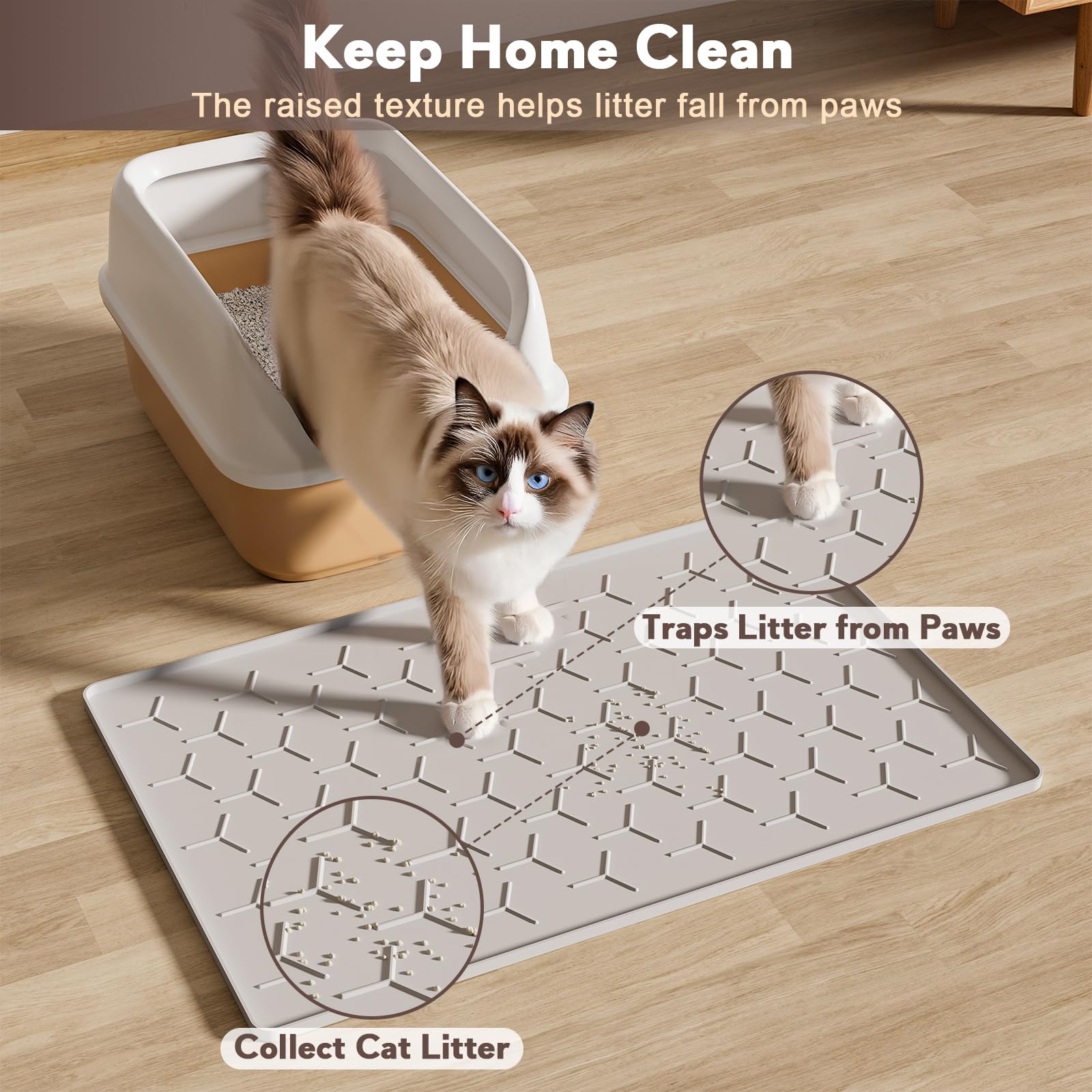 Garoopion litter mat raised edges help contain moisture and mess.