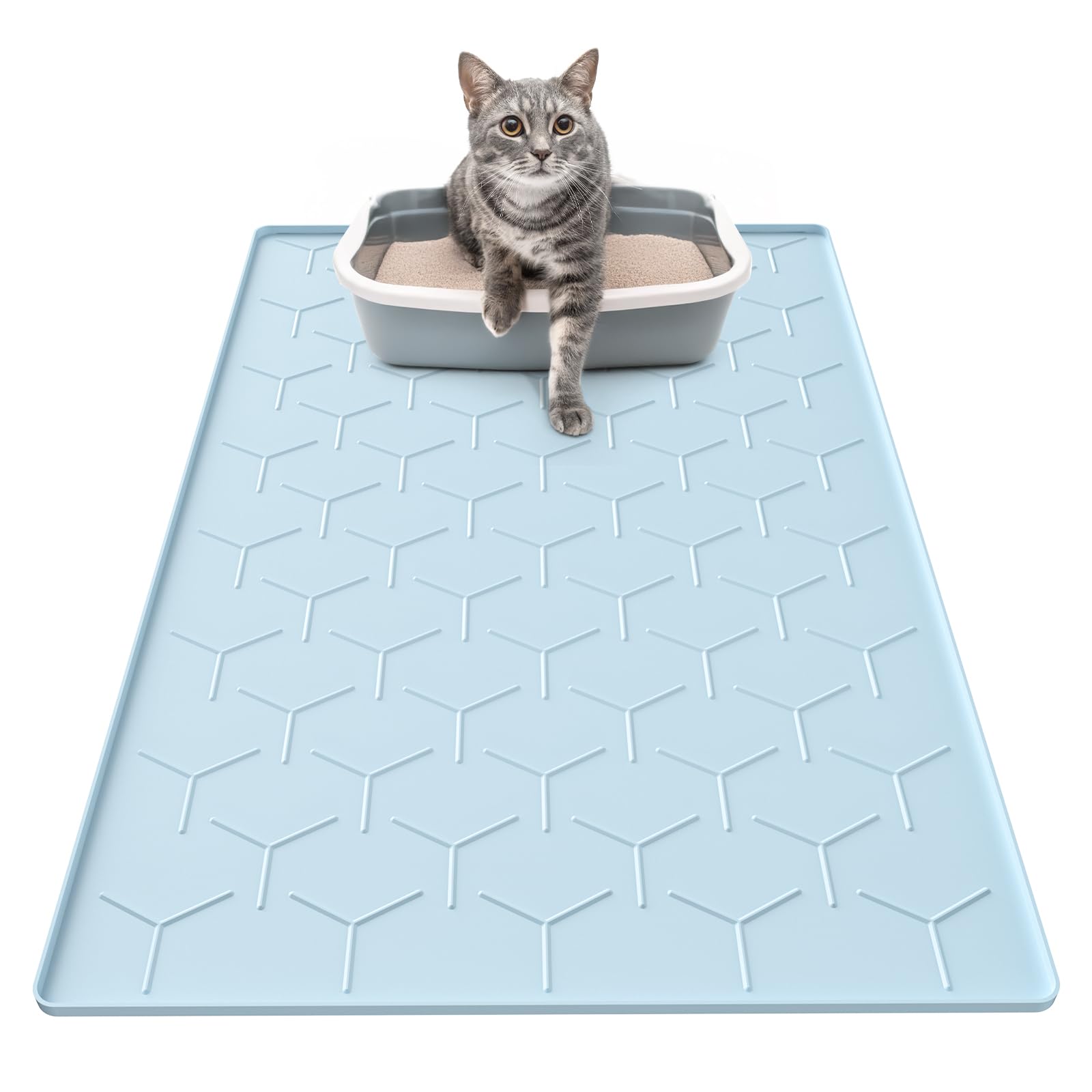 Garoopion silicone cat litter mat 34x22 traps litter and protects floors.