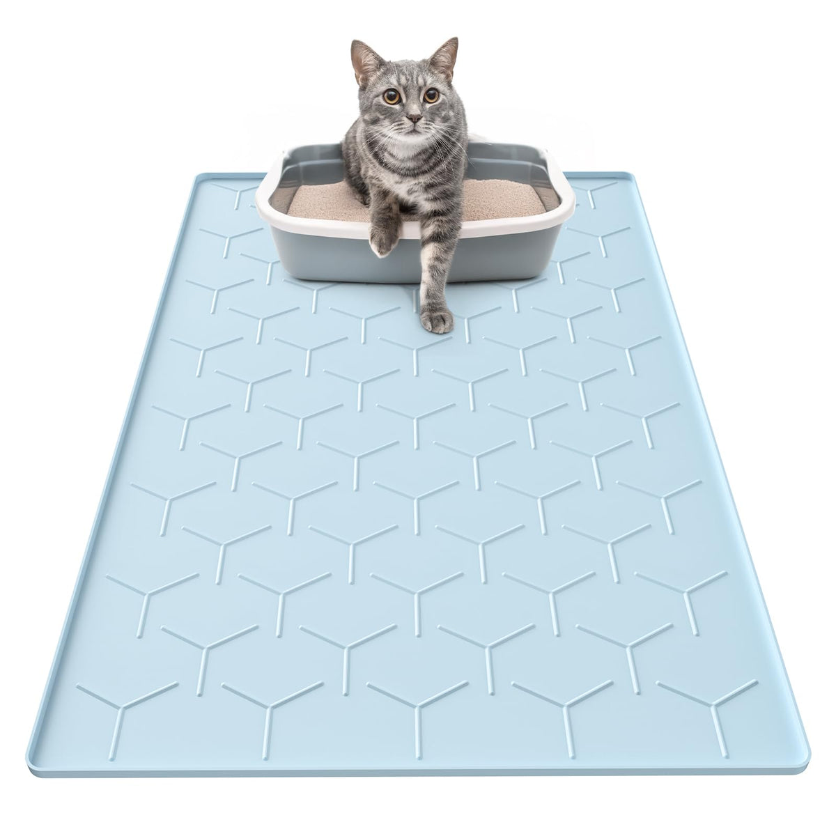 Garoopion silicone cat litter mat 34x22 traps litter and protects floors.