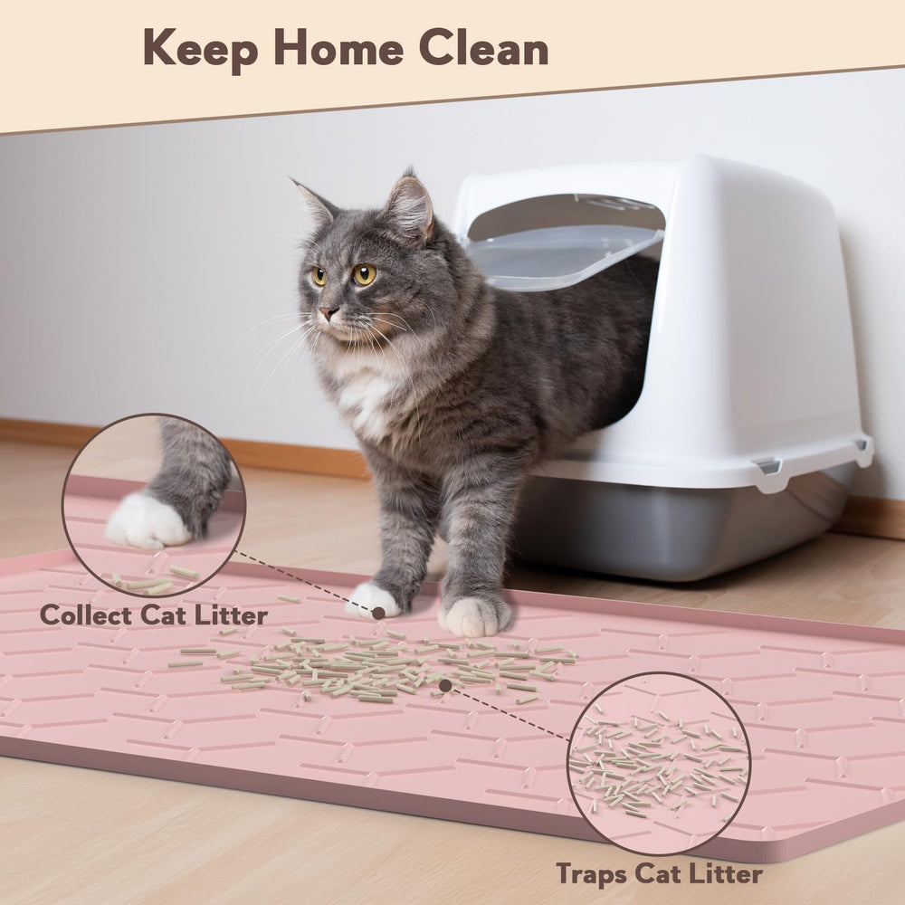 Garoopion pink litter mat with waterproof edges keeps spills off floors