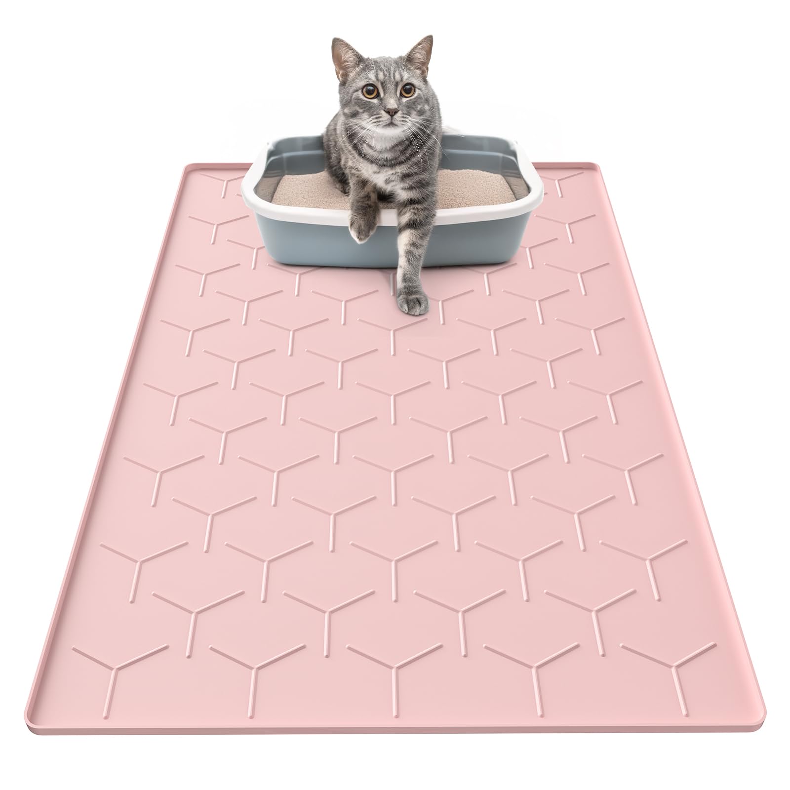 Garoopion pink 34x22 silicone cat litter mat traps litter and protects floors