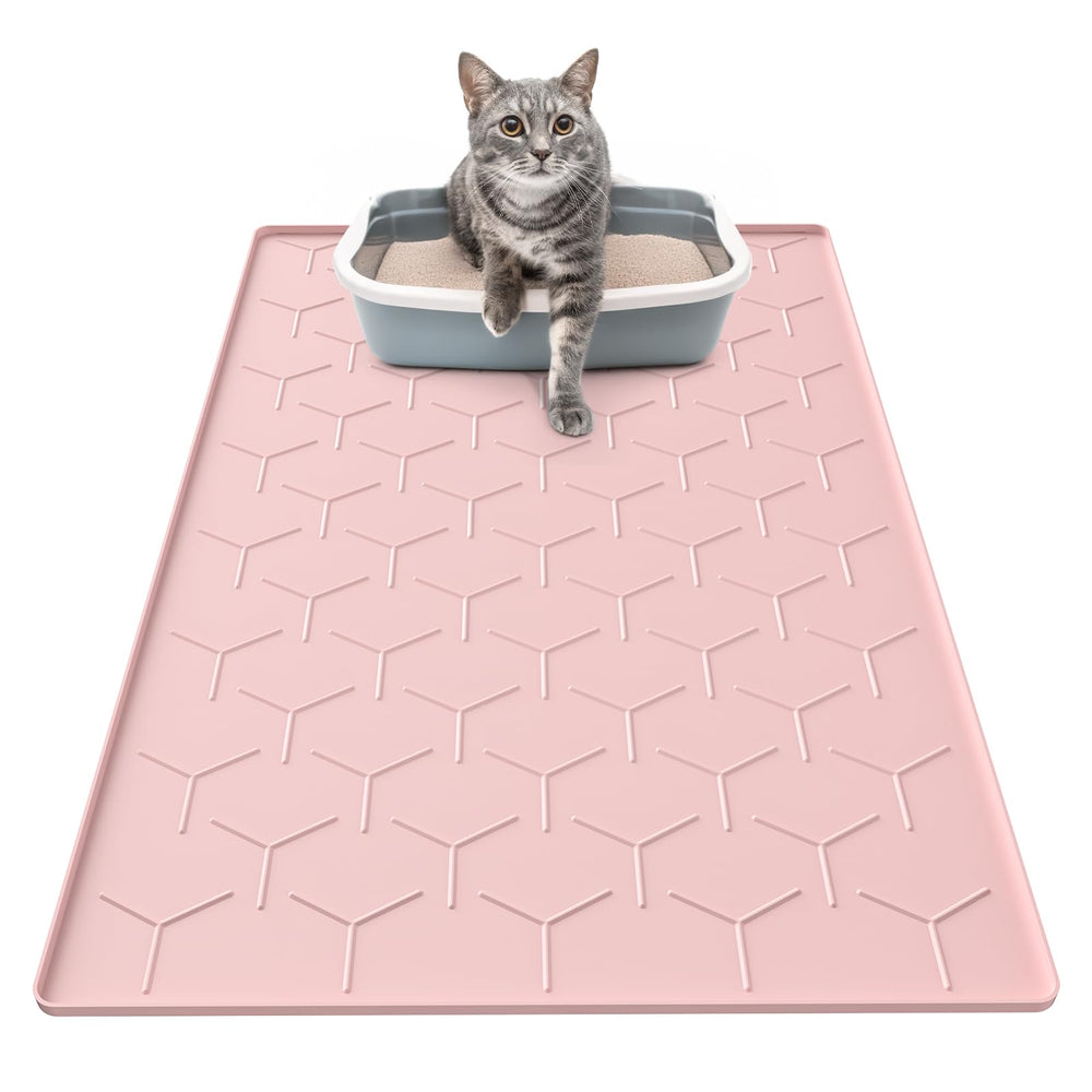 Garoopion pink 34x22 silicone cat litter mat traps litter and protects floors