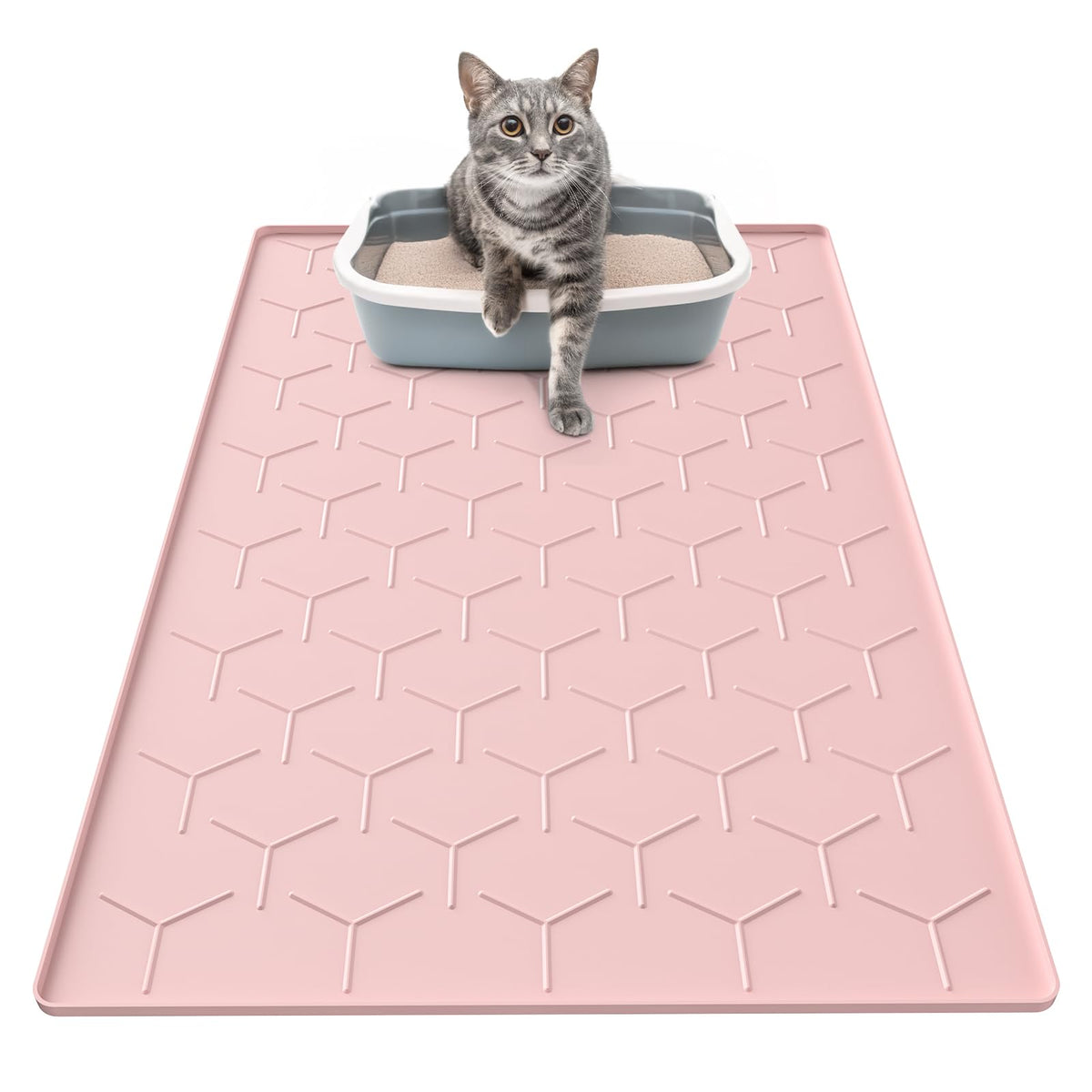 Garoopion pink 34x22 silicone cat litter mat traps litter and protects floors