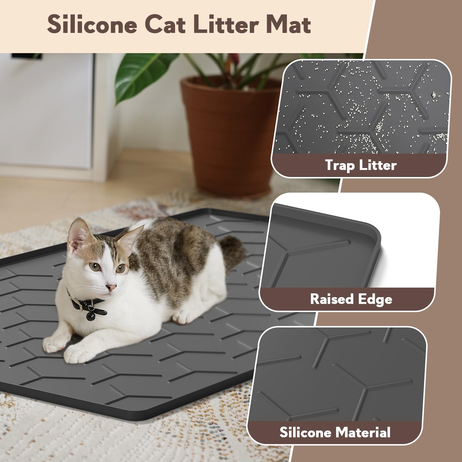 Garoopion silicone litter mat close-up shows durable paw-friendly surface