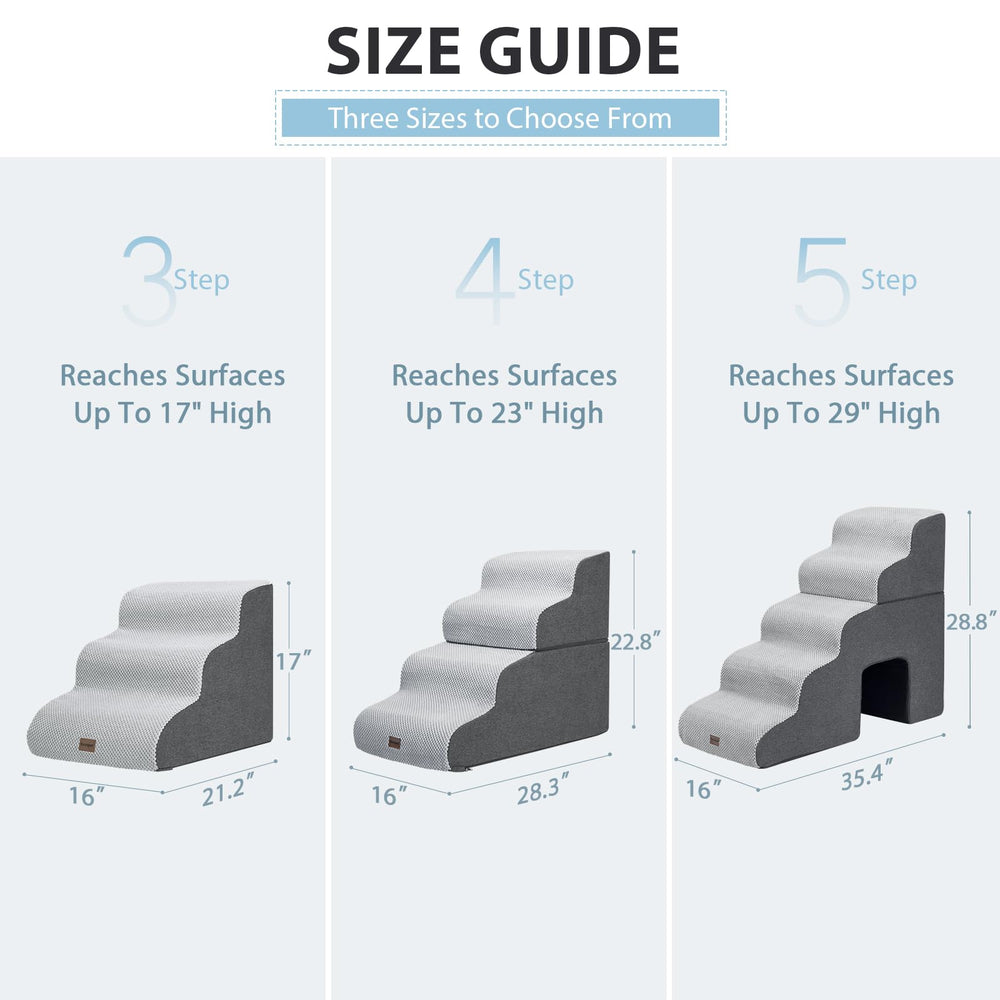 Garpet dog stairs available in 3, 4, and 5-step options for furniture heights