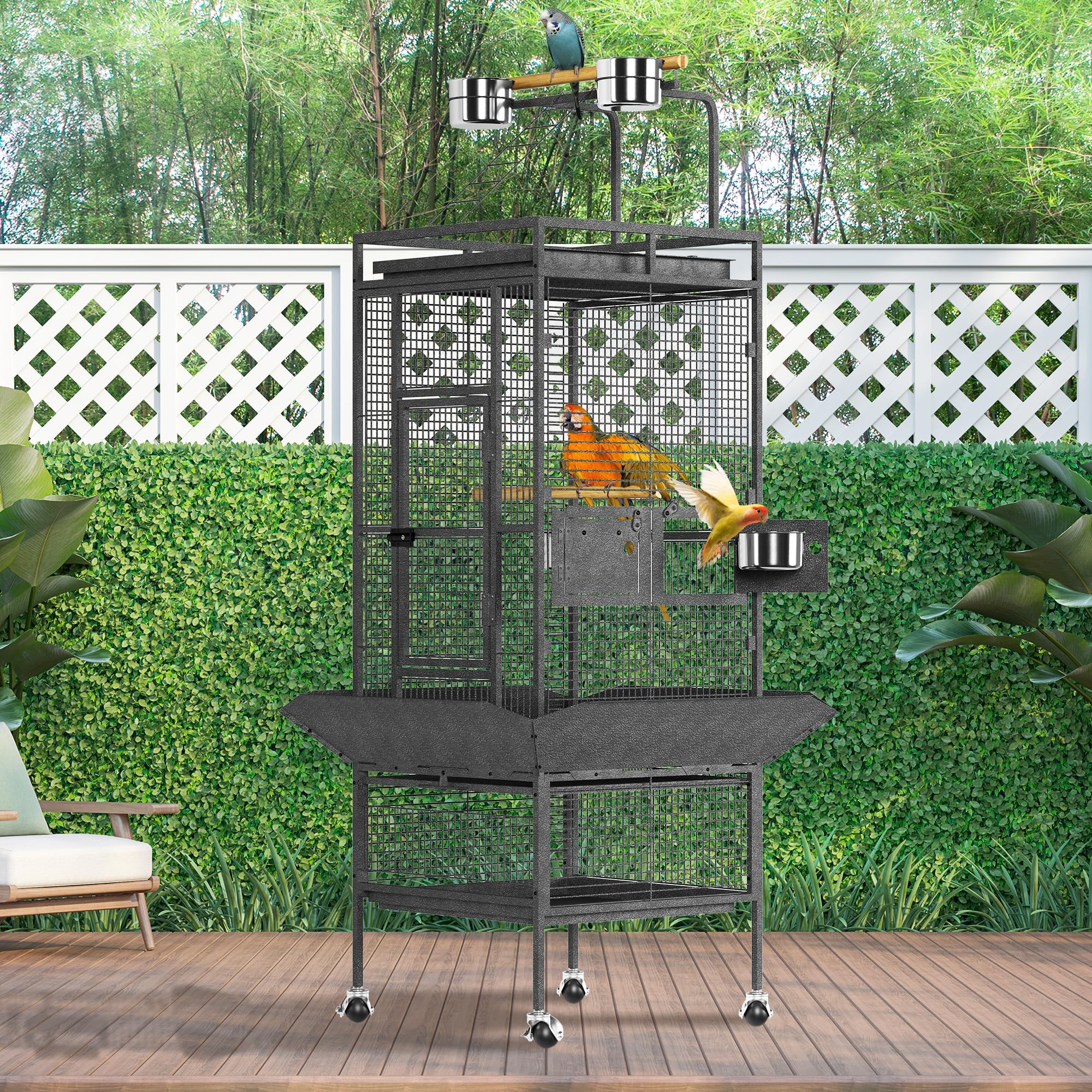 Garvee back angled view highlights sturdy wheels and frame.