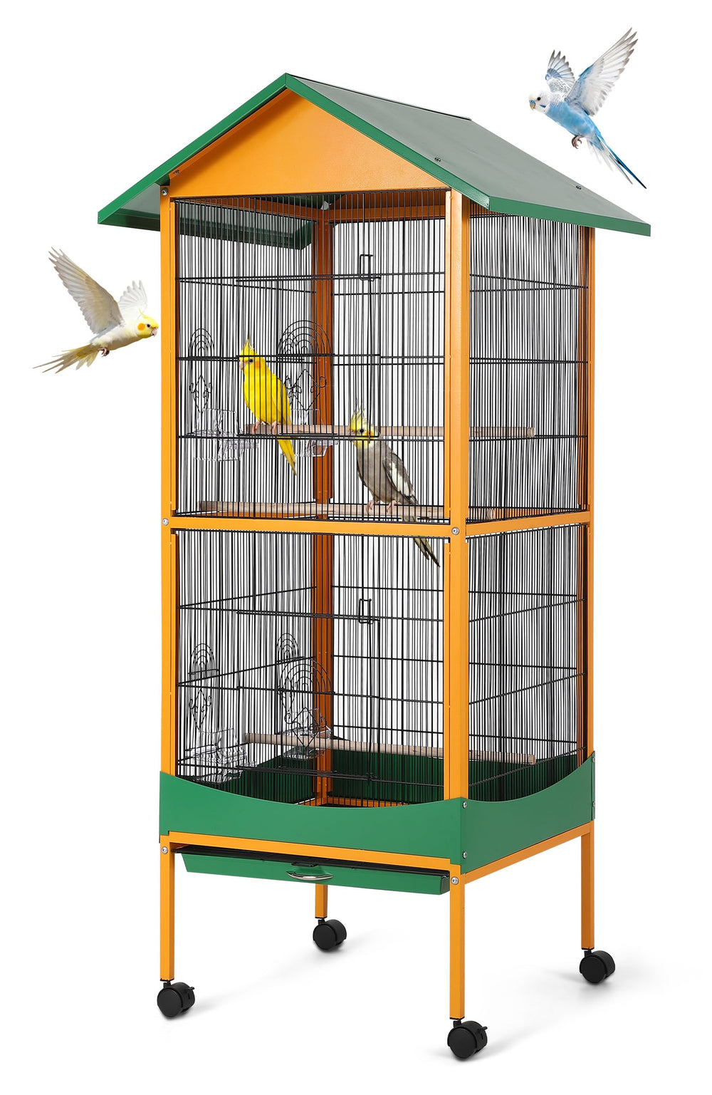 Garvee bird cage with a colorful design to attract birds and encourage exploration.
