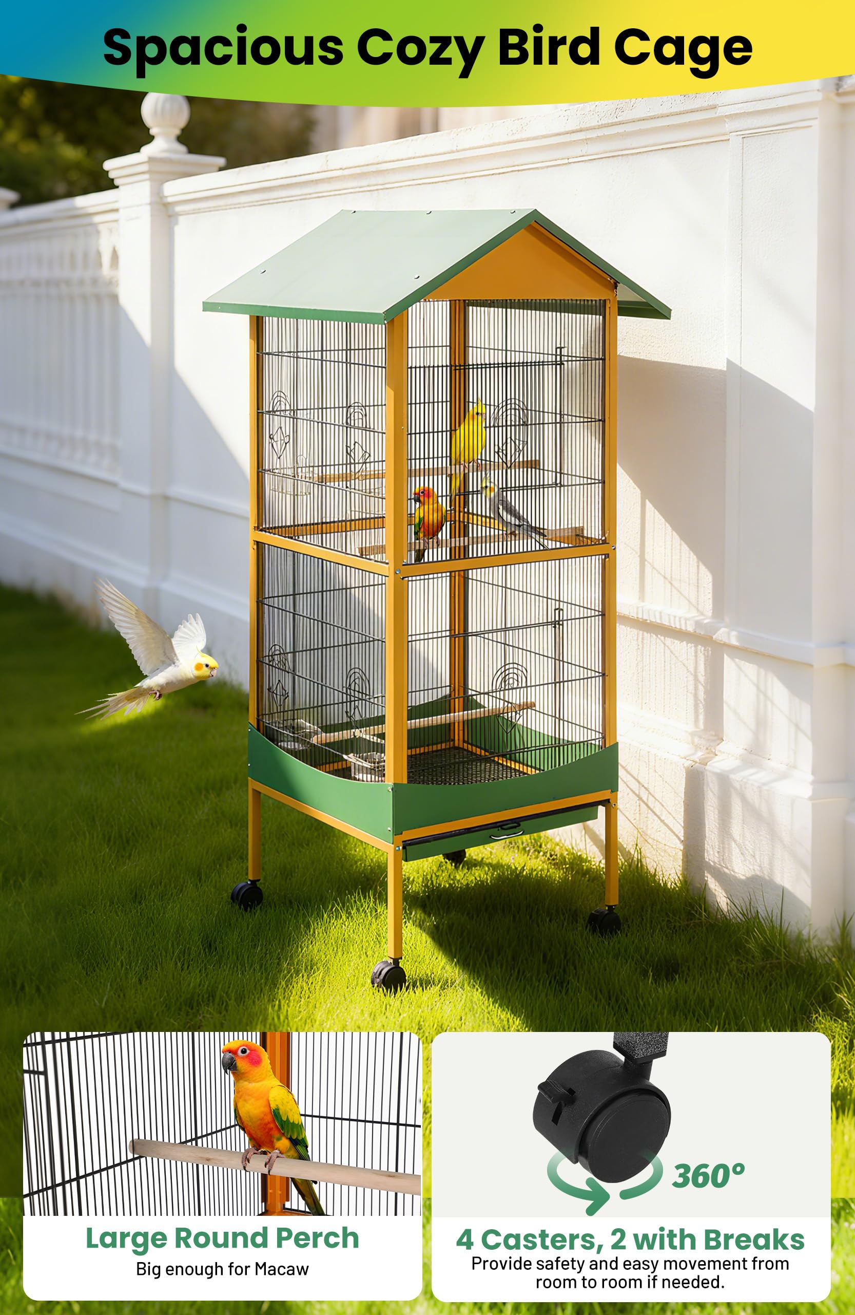 Detachable tray on Garvee cage makes cleaning quick between play sessions.