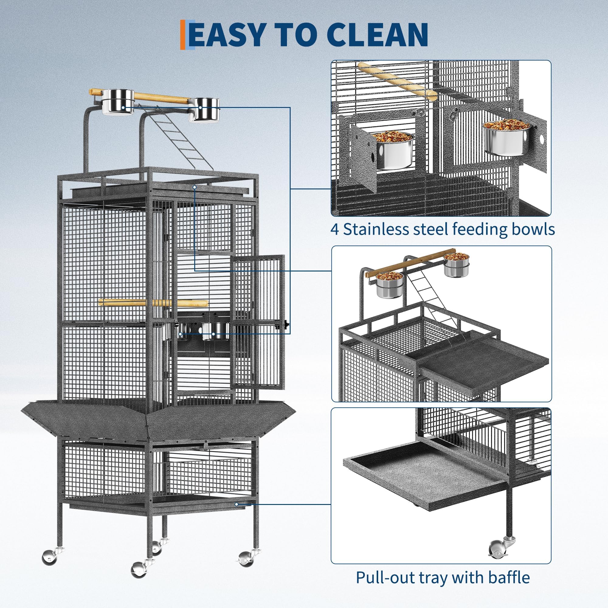 Garvee durable cross-grid cage deters pecking and adds security.