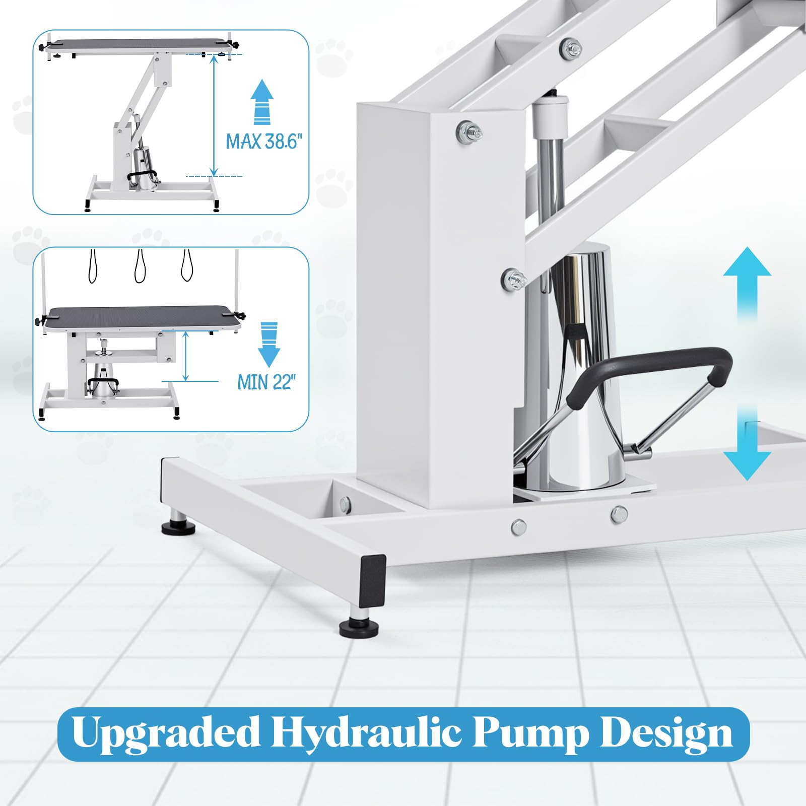 Garvee adjustable height range from 22 to 39 inches for comfortable grooming.